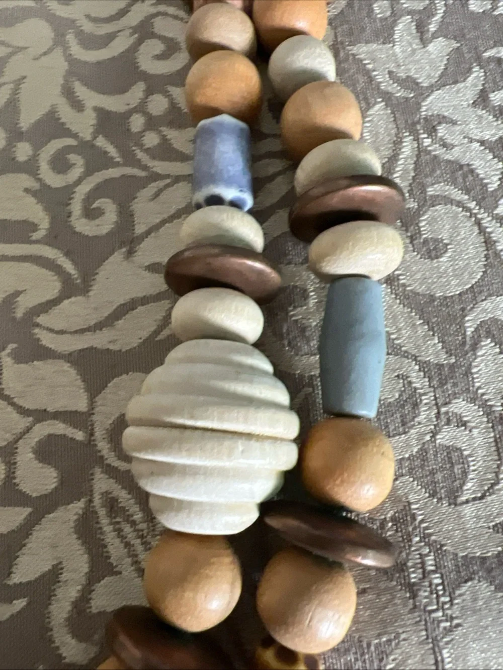 Chunky Wooden Necklace Gold Tone Spacers = Different Sizes, Colors & Shapes Boho